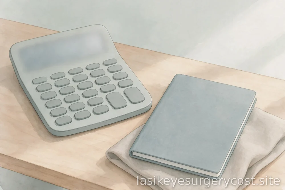 calculator and notebook on a desk