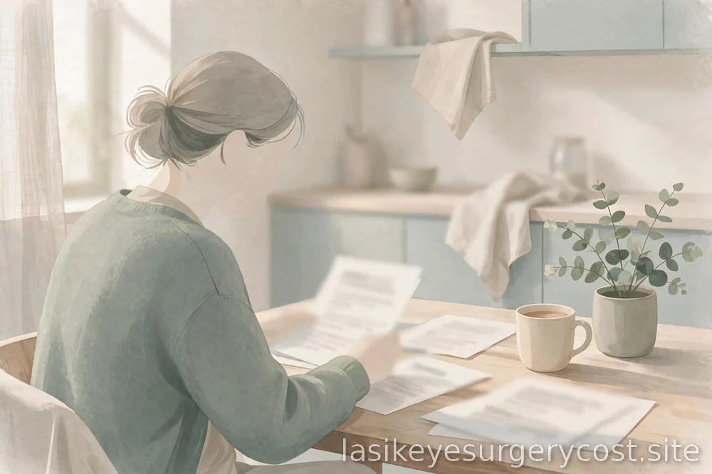 person reviewing documents at home